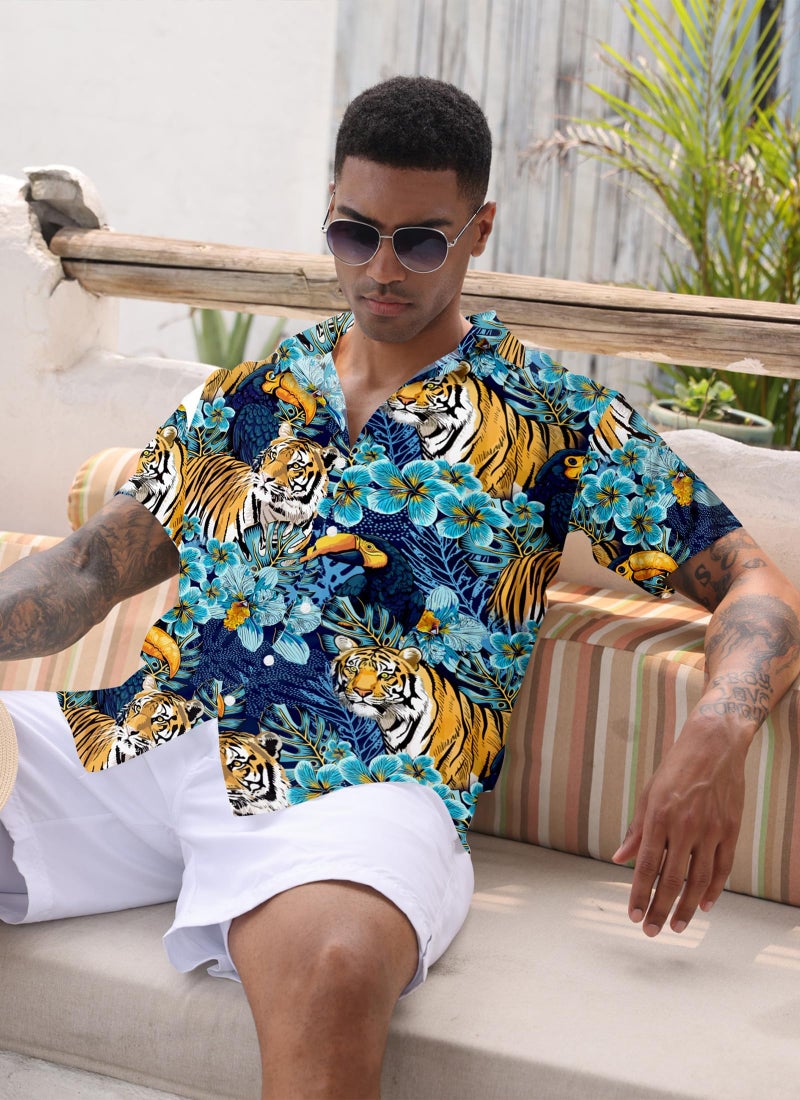 ALISISTER Tiger Shirt for Men Hawaiian Jungle Funny Button Down Short Sleeve Novelty Summer Dress Shirts - Image 3